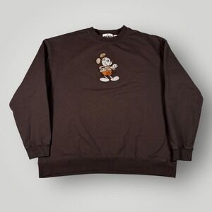 Disney Mickey Mouse Sweatshirt Mens 3XL Brown Fleece Pullover Graphic Crewneck